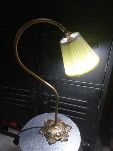 Desk Lamp brass with fabric Item Code TBLF018F size base 180 mm. high 540 mm. Shade 84xh137x155mm.